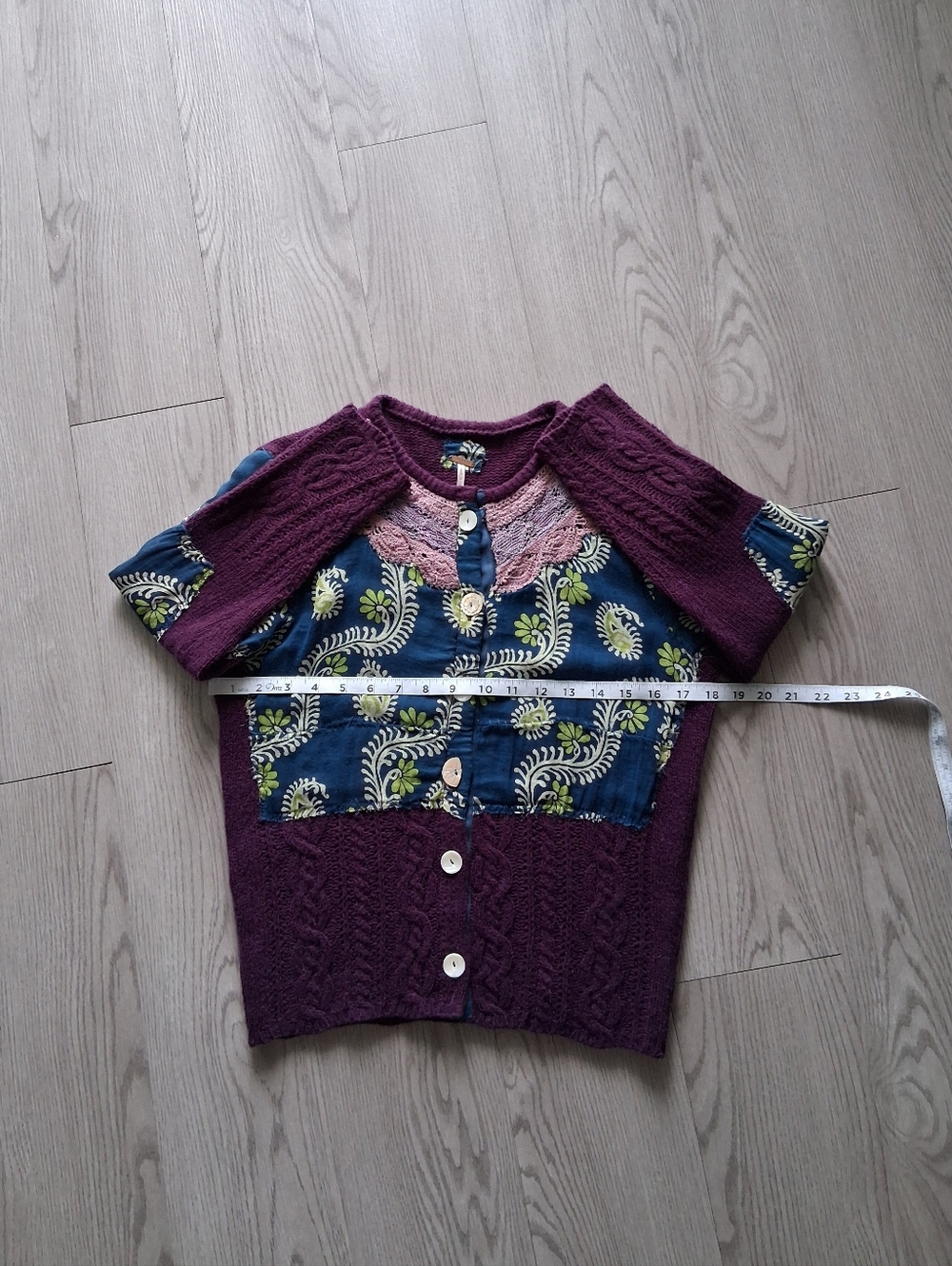 Vintage Free People Mix Media Knit Cardigan Patchwork Lace ASO Marissa Cooper OC - Picture 14 of 16
